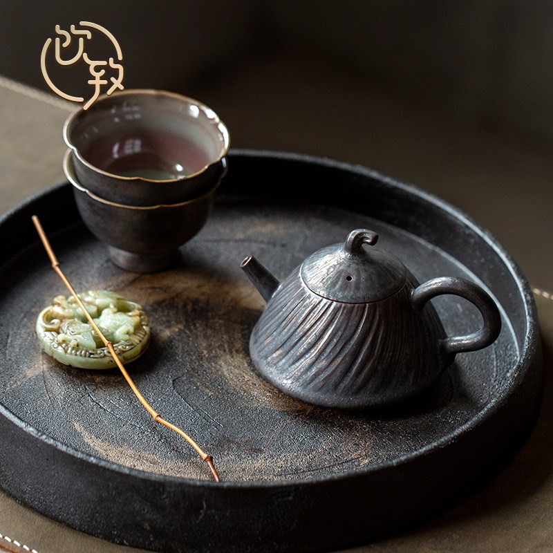 饮致铁锈釉日式茶壶家用泡茶器高档陶瓷功夫茶具复古过滤带把单壶