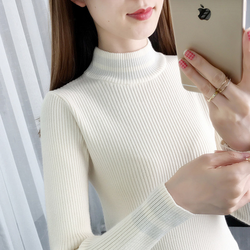 黑色打底衫女秋冬新款亮丝针织衫长袖内搭上衣修身加厚半高领毛衣