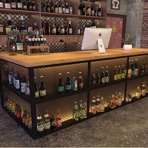 实木复古工业风酒吧吧台烧烤店火锅店餐厅收银台KTV铁艺前台转角