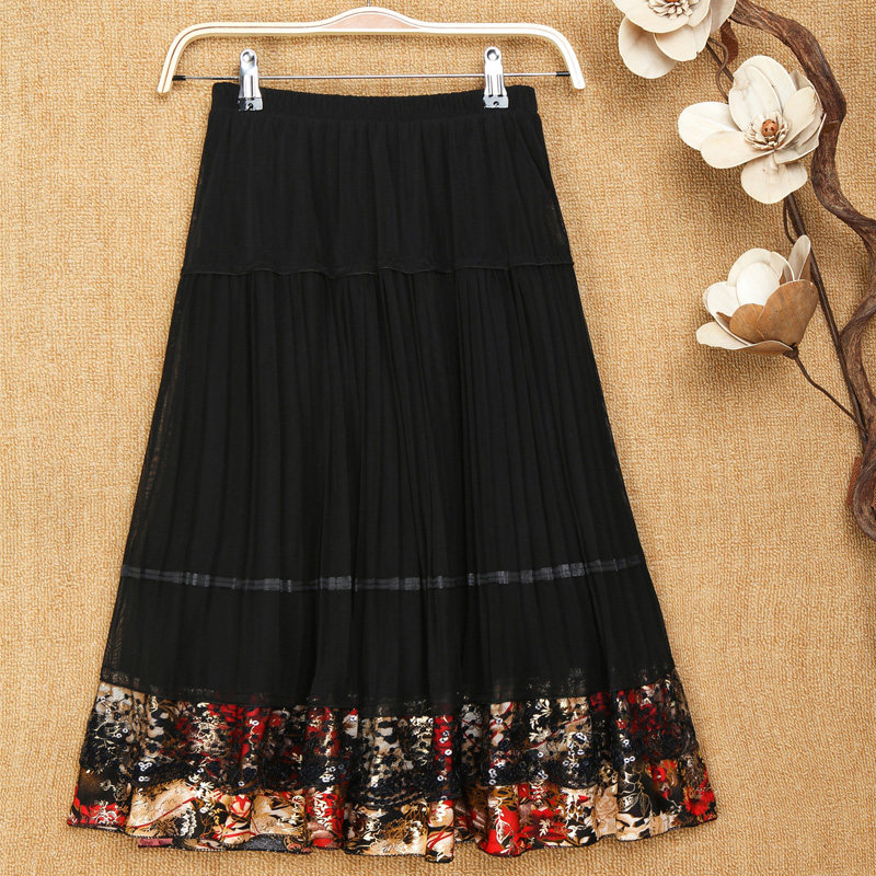 夏季新款中老年女装黑色半身裙 妈妈装松紧腰百褶裙广场舞裙子女,女装/女士精品,半身裙,淘宝优惠券,粉丝福利购,淘宝优惠卷