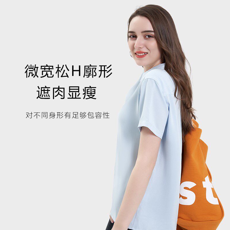 Polo领白色短袖衬衫女夏季2025新款宽松显瘦法式气质雪纺开衫上衣