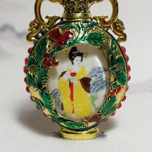 仿古藏族夜光鼻烟壶古典特色手工艺品铜双面内画烟具带勺