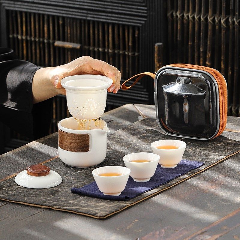 便携式羊脂玉瓷旅行茶具套装快客杯随身包户外露营功夫泡茶壶定制,餐饮具,旅行茶具,淘宝优惠券,粉丝福利购,淘宝优惠卷