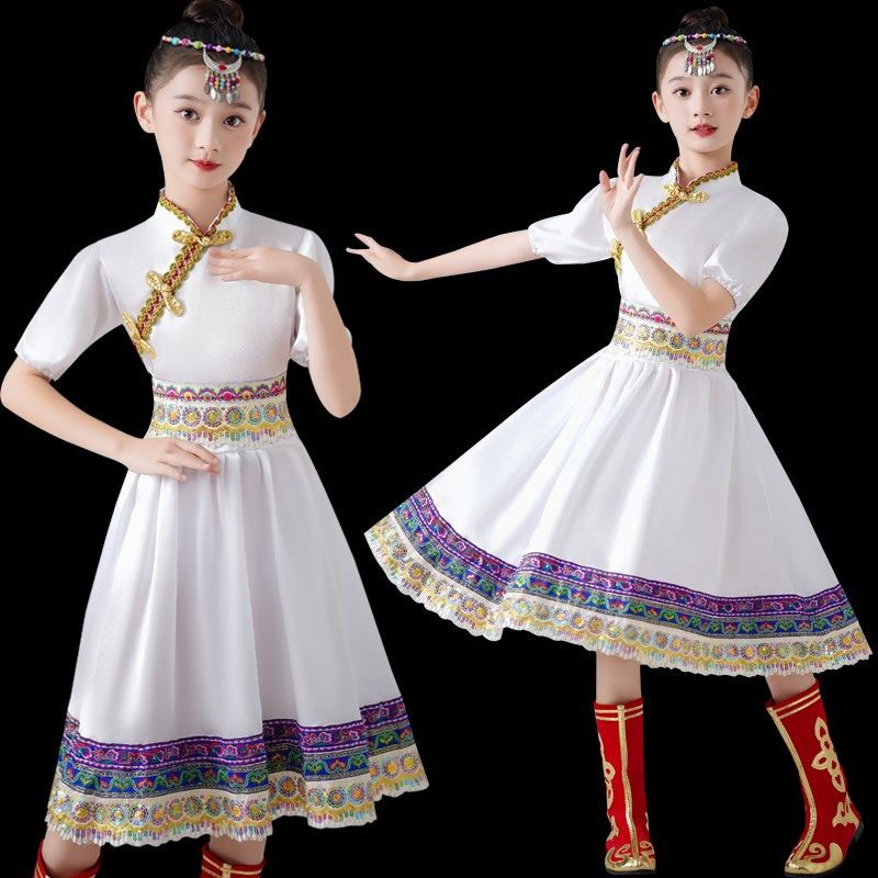 儿童蒙古族服装白马舞蹈演出服少数民族藏族服女童蒙族筷子舞表演,童装/婴儿装/亲子装,儿童演出服,淘宝优惠券,粉丝福利购,淘宝优惠卷