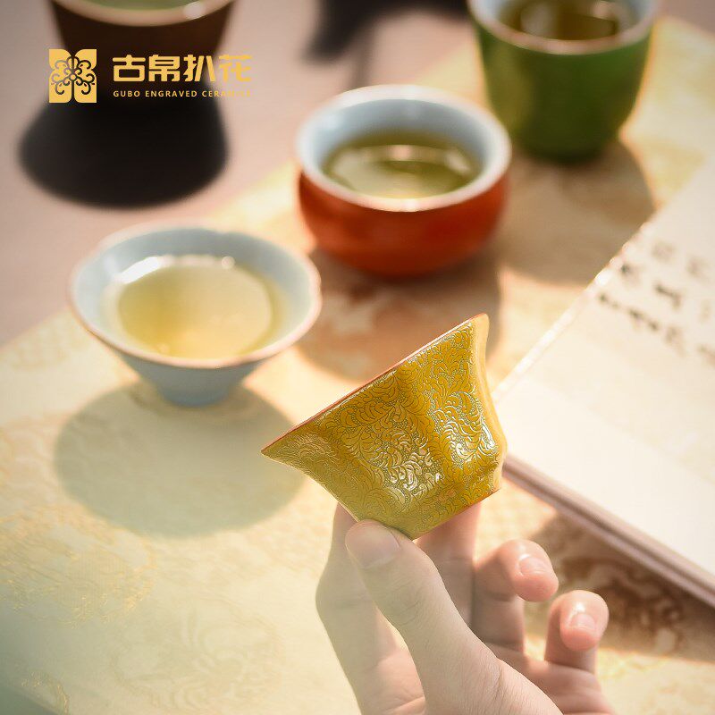 古帛扒花手工汝窑茶杯主人杯陶瓷品茗杯茶盏青瓷景德镇功夫茶茶具
