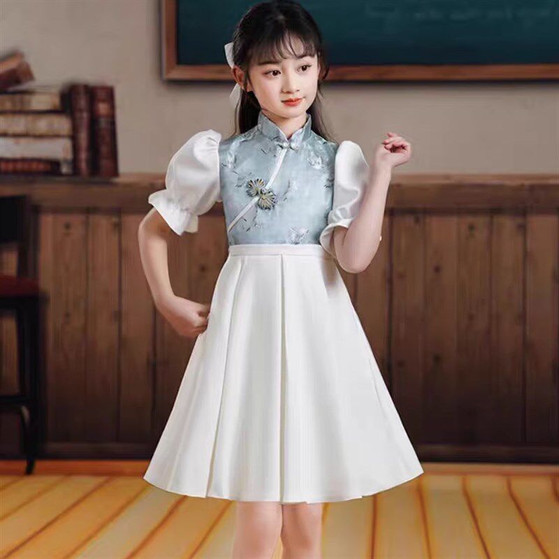 六一大合唱演出服男童中山装儿童钢琴演奏礼服装女童公主裙中国风