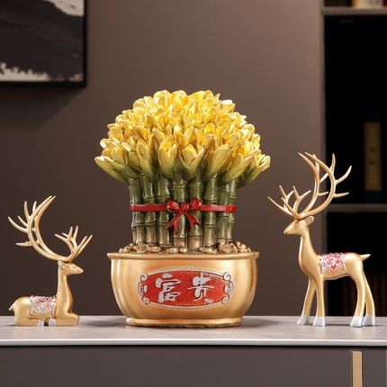 节节高升富贵竹子鹿摆件招财新中式客厅电视柜玄关装饰品乔迁礼品