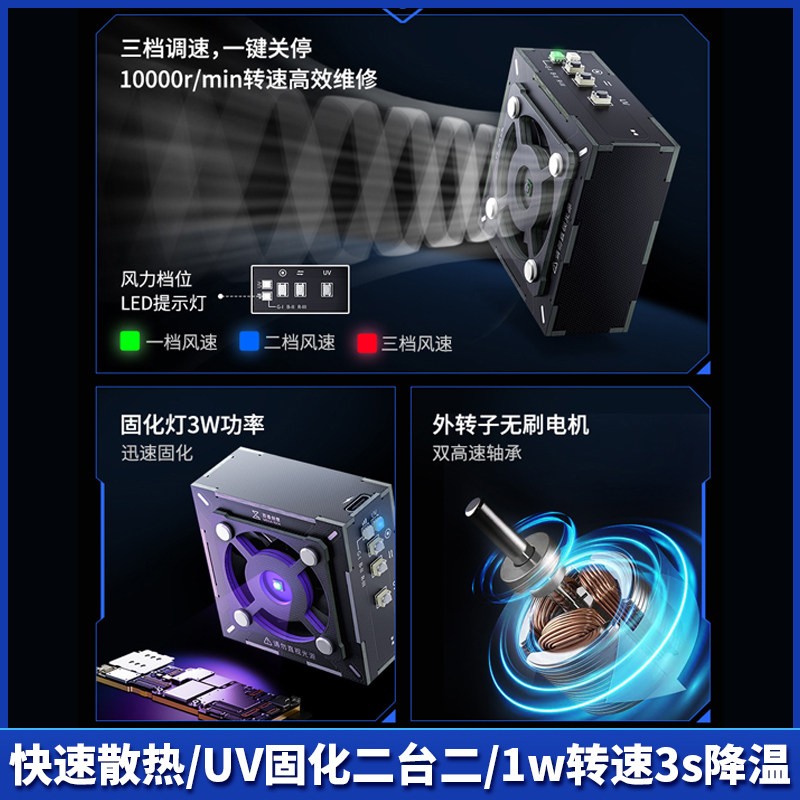 百造太极风扇冷却固化风扇快速散热+uv固化二合一排烟维修风扇
