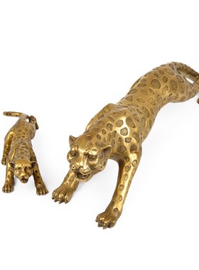 纯铜豹子铜金钱豹摆件创意家居装饰品豹子客厅酒柜电视柜汽车摆设