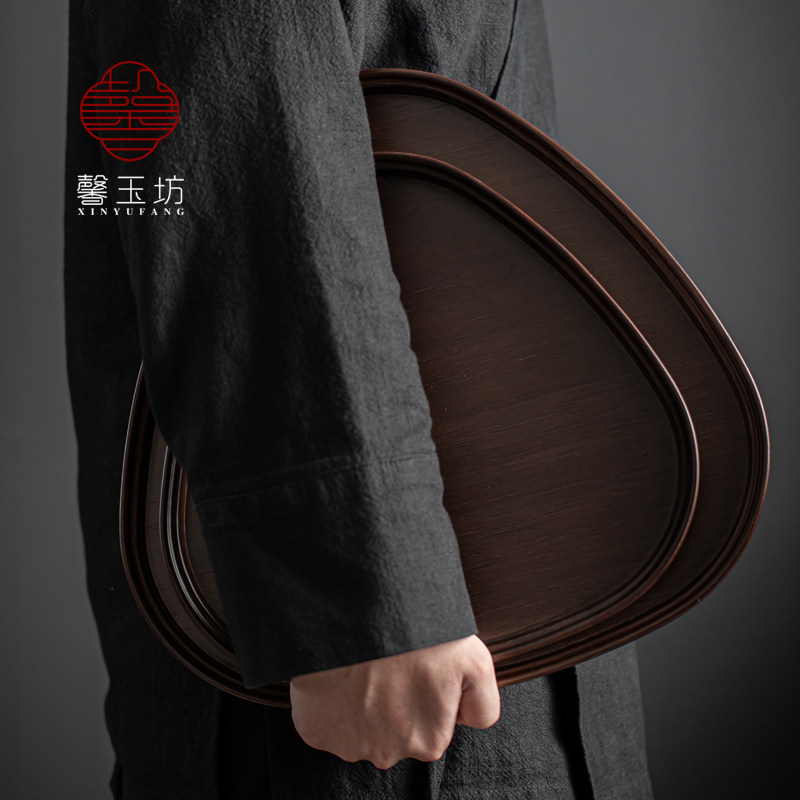 日式复古全竹托盘圆角三角形放茶杯干泡茶盘家用茶点盘收纳盘餐盘