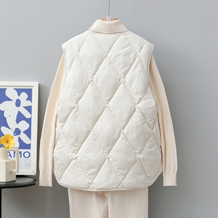 2023秋冬新款轻薄羽绒服女马甲圆领内穿无领轻便背心薄款菱格马夹