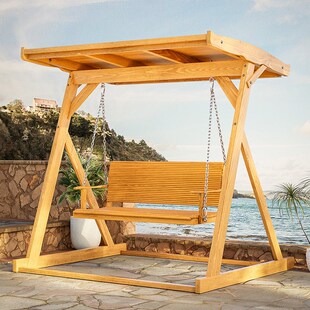 庭院露天摇椅阳台室外双人吊椅别墅花园成人儿童防腐木秋千摇摇椅
