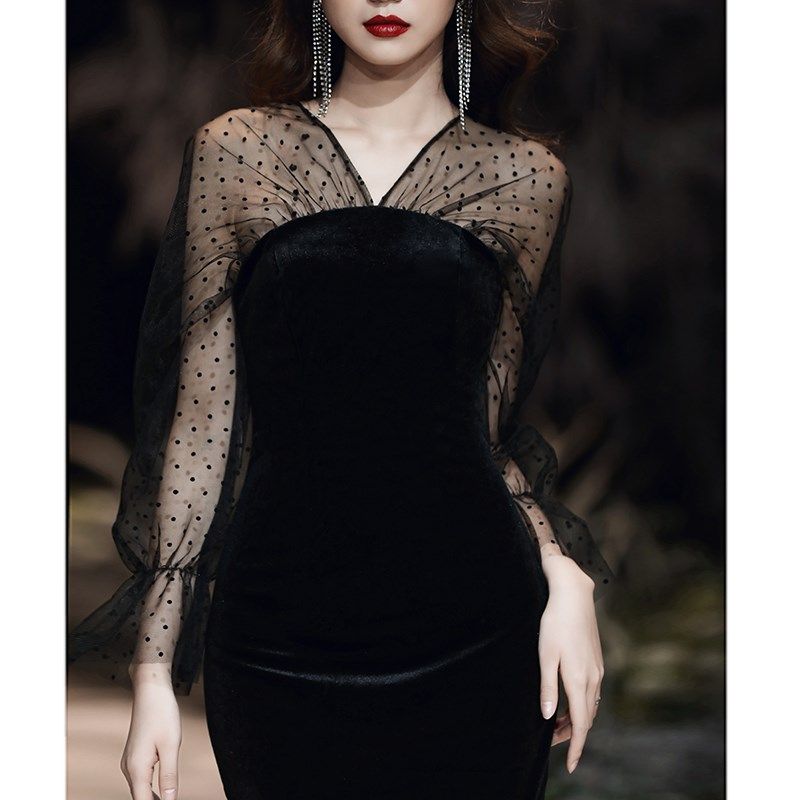 黑色小晚礼服2024新款高贵法式短款气质名媛宴会连衣裙女质感高端