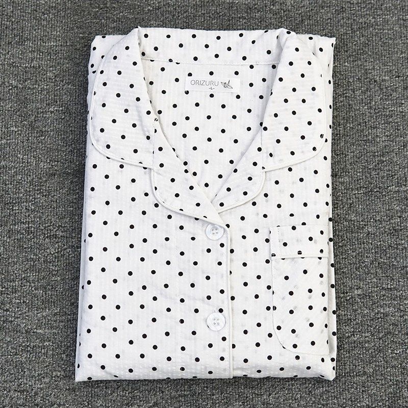 女款纯棉睡衣泡泡棉布春夏季简约全棉梭织家居服开衫长袖长裤套装