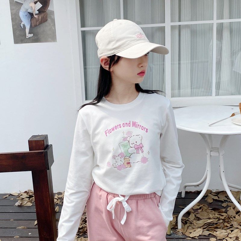 2024秋季新款女童T恤长袖儿童白色打底衫纯棉上衣童装春秋款内搭