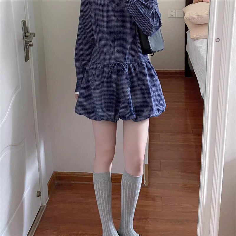 法式复古高级感拼接花苞裙女秋季新款小个子收腰显瘦假两件连衣裙