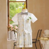 主持人走秀钢琴演奏小西服生日花童礼服 春夏短袖 儿童西装 马甲套装