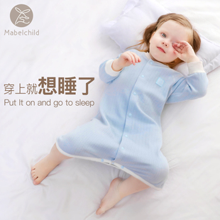 婴儿睡袍春秋冬季薄款纯棉长袖家居服儿童睡裙秋装宝宝防踢睡衣