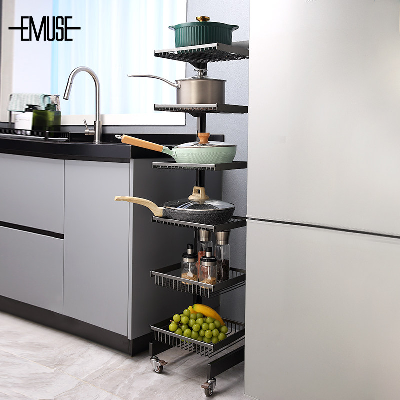 厨房夹缝置物架落地多层太空铝收纳架冰箱缝隙32cm宽旁侧边窄锅架