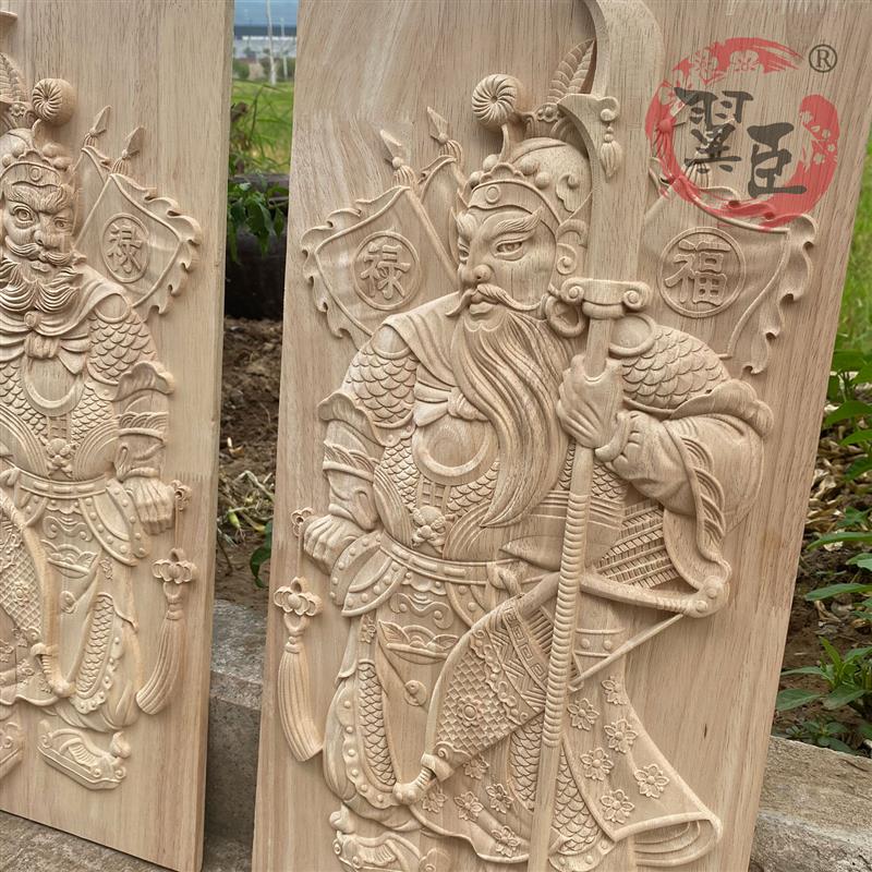 东阳木雕门神木质木板大门头长方形装饰画乡村庭院进户门化解挂件