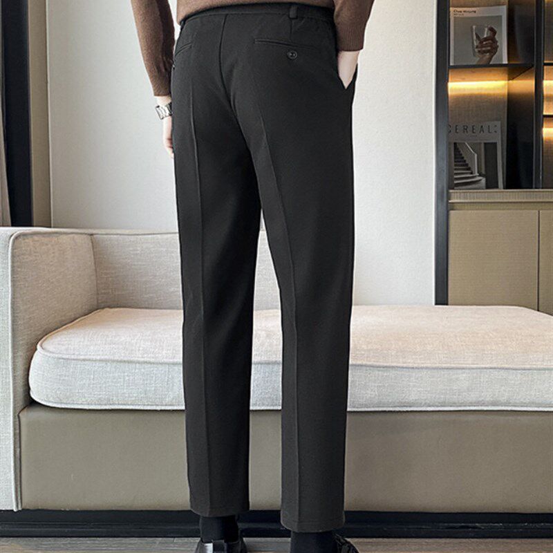 秋冬保暖毛呢裤子加厚男士直筒西装裤轻熟风休闲裤半松紧九分长裤