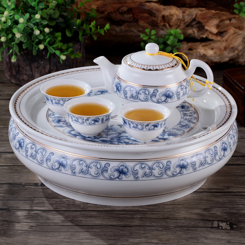 圆形茶盘潮汕工夫茶具茶洗套装10英寸12英寸陶瓷整套储水式茶船