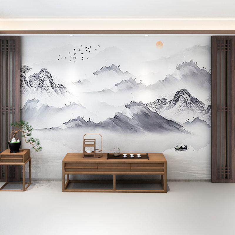 新中式竹木纤维水墨山水风景画集成墙板客厅电视背景护墙板装饰板