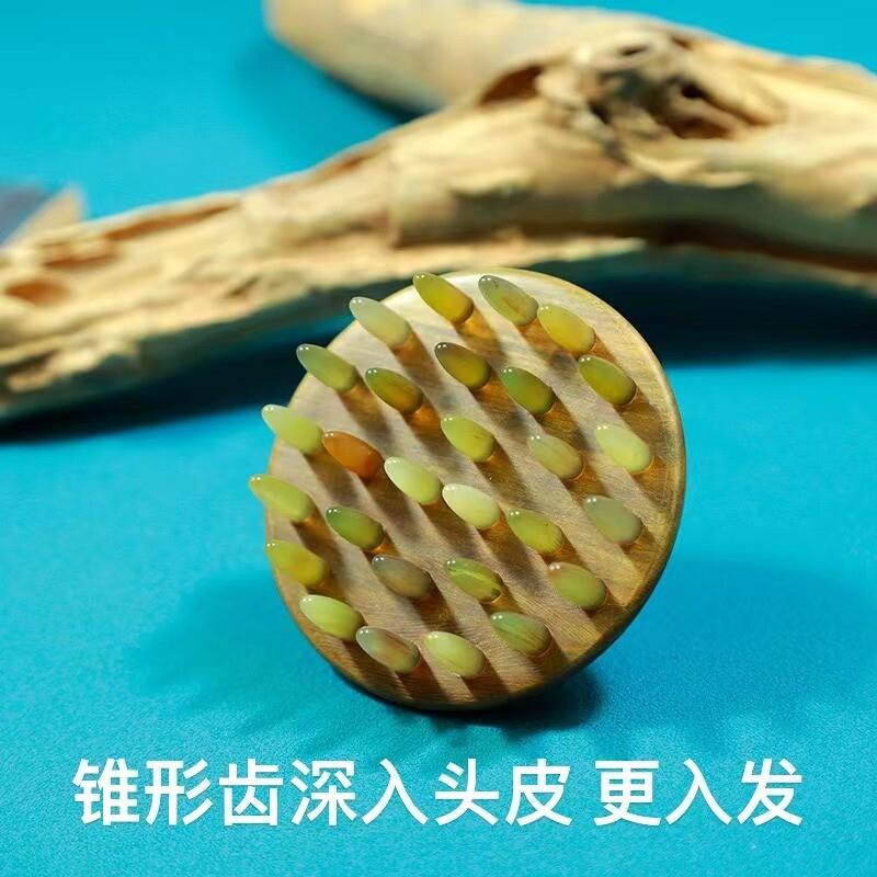 檀木拼羊角梳按摩头皮家用指环梳洗头刷多功能按摩头部经络刷图片