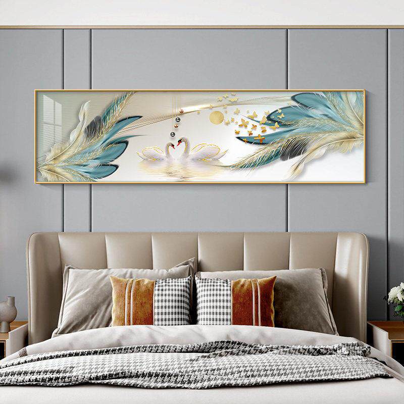 卧室画床头挂画现代轻奢主卧房间背景墙壁画晶瓷简约大气温馨浪漫