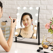 化妆镜台式 led带灯桌面大号补光充电梳妆台镜子补妆网红化妆镜子