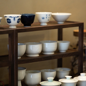 观山木 茶杯茶具展示架博古架 黑胡桃木实木置物架木质茶架多宝阁