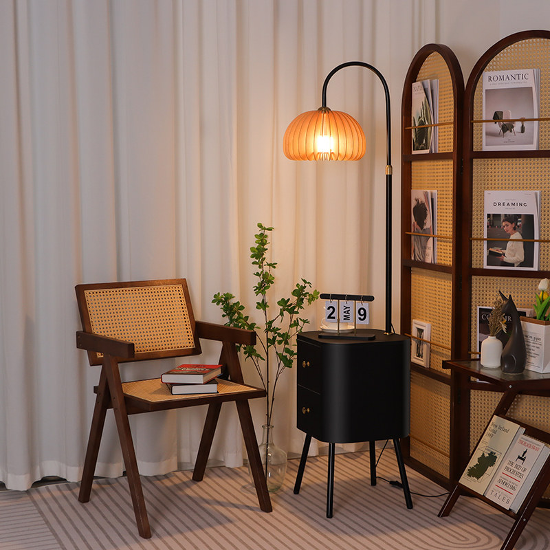 中古落地灯卧室智能床头柜一体台灯客厅沙发边置物架高级感氛围灯