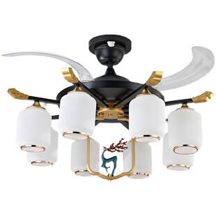 新中式风扇灯客厅灯大气餐馆餐厅隐形吊扇灯静音变频带灯风扇吊灯