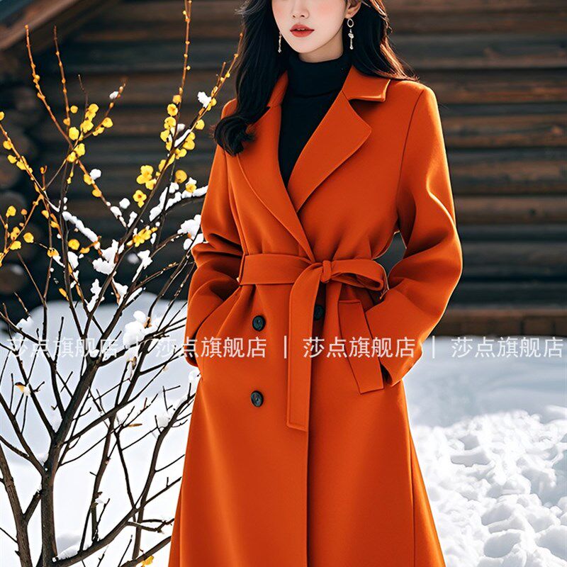 秋冬新款加棉加厚毛呢大衣长款过膝气质西装领超好看保暖呢子外套