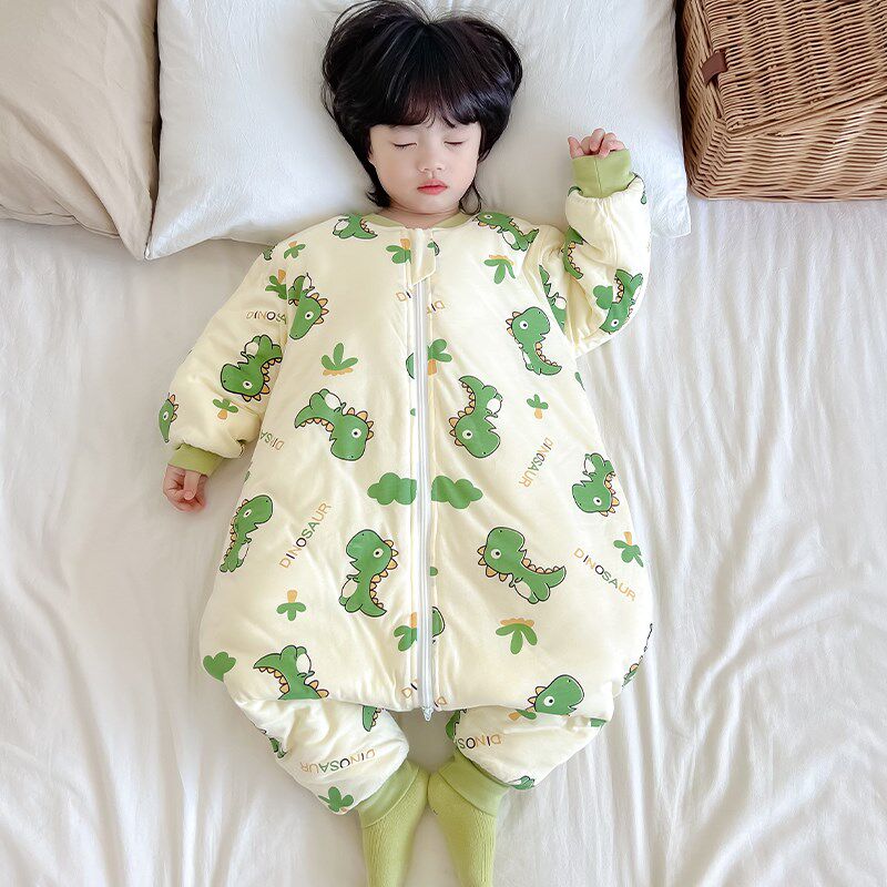 睡袋秋冬款儿童加厚夹棉防寒冬季宝宝防踢被神器纯棉婴儿连体睡衣