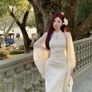 【I do 求婚裙】新中式连衣裙女春季清冷感复古改良旗袍白色长裙