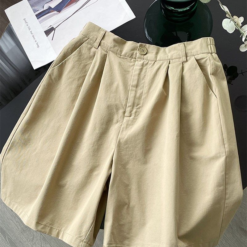 日单挺括棉质显腿长阔腿工装短裤半松紧腰宽松显瘦休闲五分裤女夏,女装/女士精品,休闲裤,淘宝优惠券,粉丝福利购,淘宝优惠卷