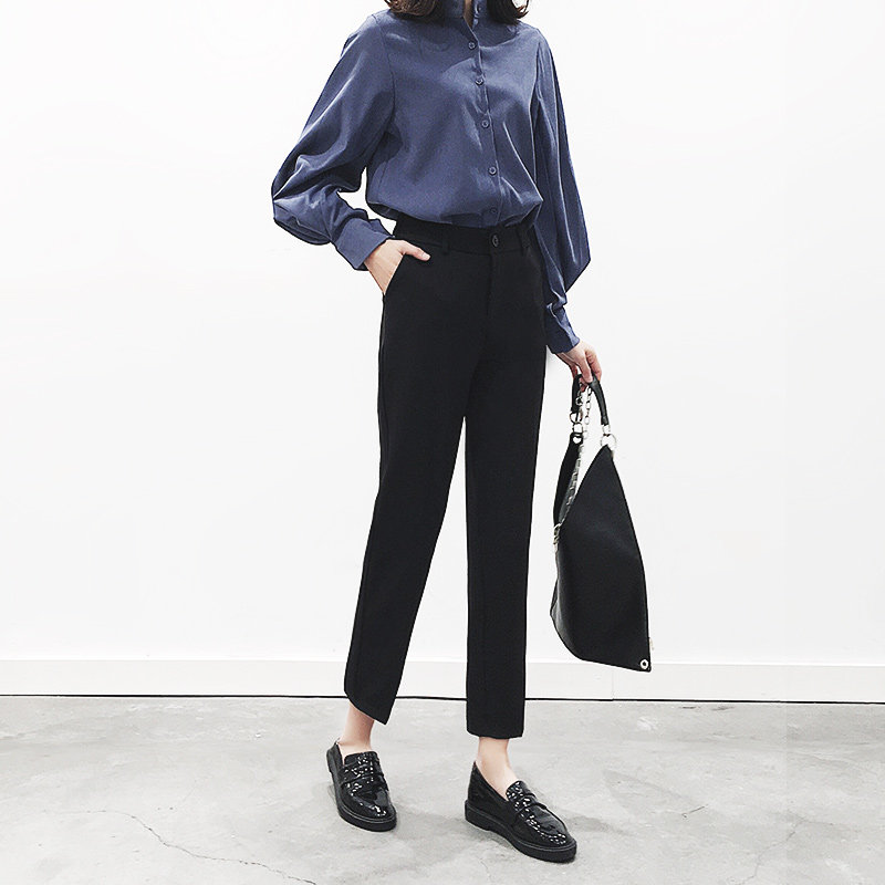 西装裤女哈伦西裤子薄款九分阔腿夏季2021宽松直筒高腰春秋垂感