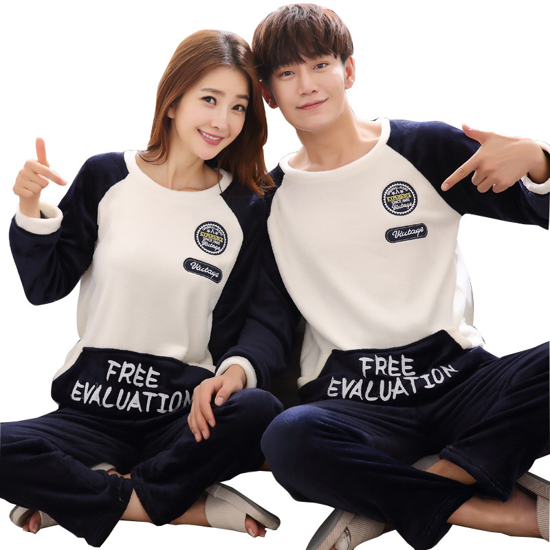 法兰绒情侣睡衣秋冬装男女卡通薄款珊瑚绒加绒保暖宽松家居服套装