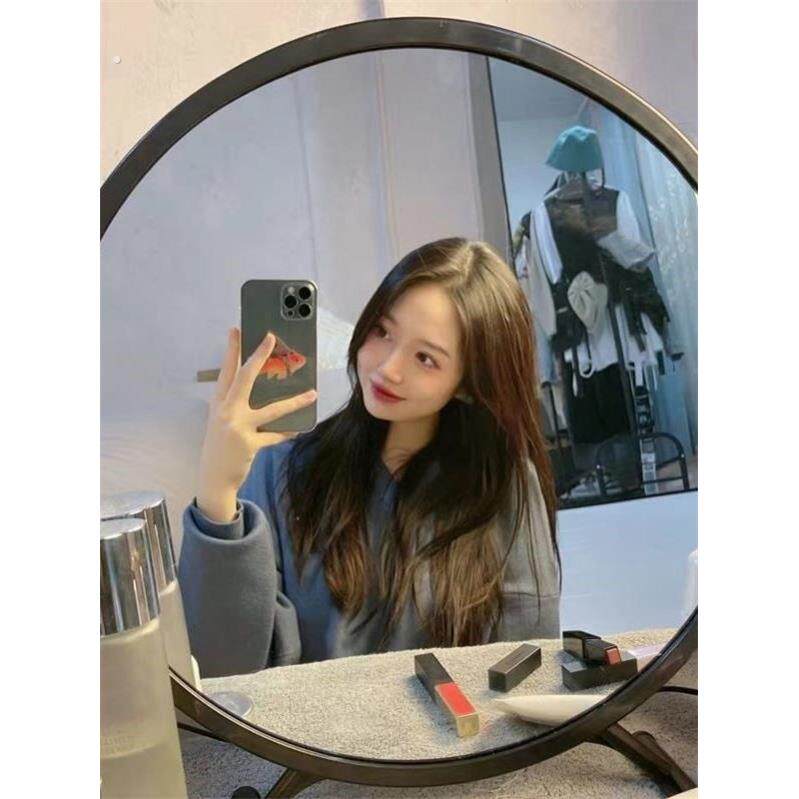 大号桌面化妆镜带led灯学生宿舍台式ins风梳妆台镜子卧室补光圆镜