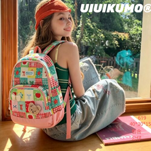 UIUIKUMO小熊拼布双肩包女学生