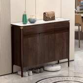 新中式 柜大容量门口家用储物柜室内实木框岩板收纳柜玄关柜一体 鞋