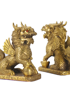 纯铜麒麟摆件坐麒麟铜工艺礼品摆饰客厅家居饰品招财保平安送礼财