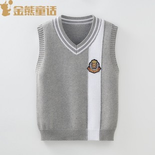 男童毛衣马甲春秋款小学生校服儿童针织背心白衬衫两件套薄款纯棉