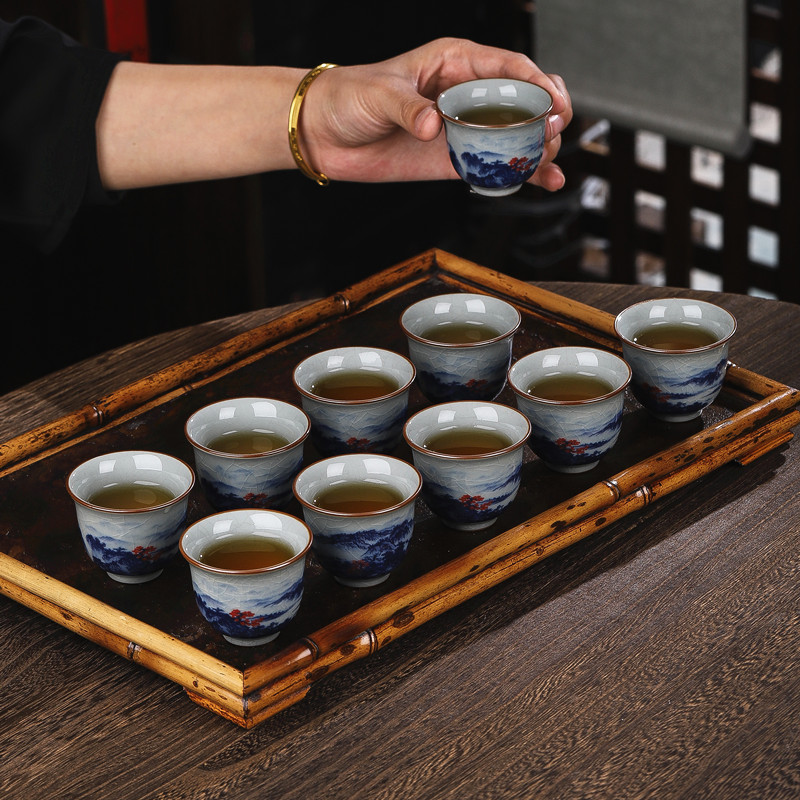 青花瓷茶杯单杯主人杯复古冰裂纹陶瓷茶具茶盏茶碗品茗闻香杯套装