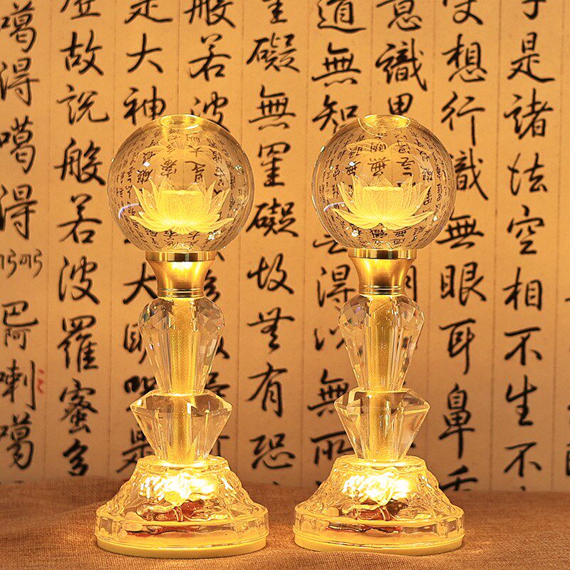 2024新款佛前玻璃水晶莲花灯佛供灯插电七彩可变灯光佛台灯盏摆件