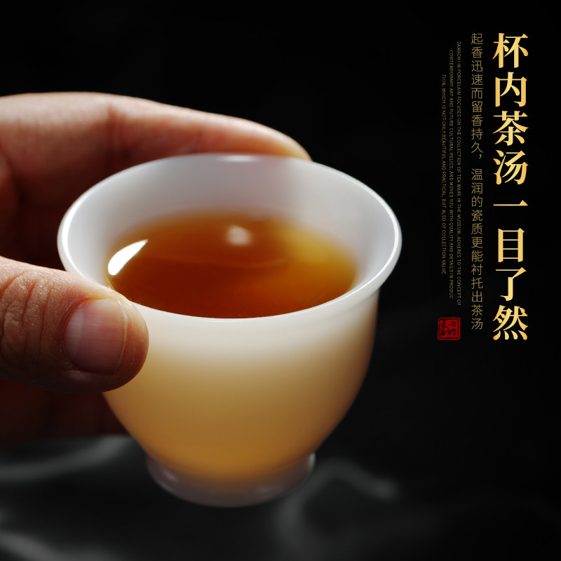 瓷中三昧 手工功夫茶杯冰种羊脂玉白瓷家用高档茶具陶瓷品茗客杯