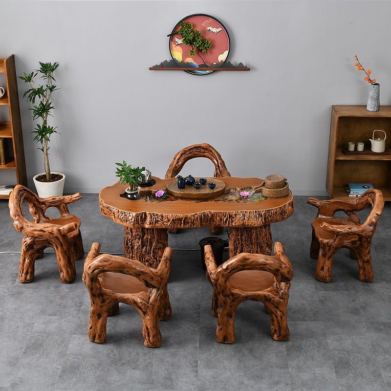 中式石磨流水茶桌椅家用办公室一体养鱼仿木根雕室内室外功夫茶台,住宅家具,家用茶台/茶桌,淘宝优惠券,粉丝福利购,淘宝优惠卷