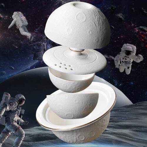 新品星球快客杯描金陶瓷旅行茶具可携式一壶三杯户外太空梦礼品