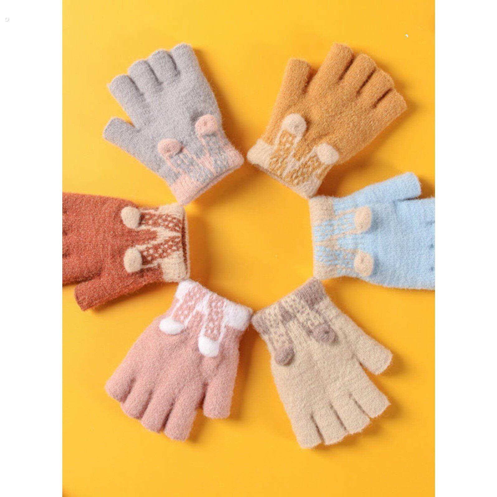 冬季保暖学生儿童写字半指手套男女孩仿貂绒半针织加厚露趾手套